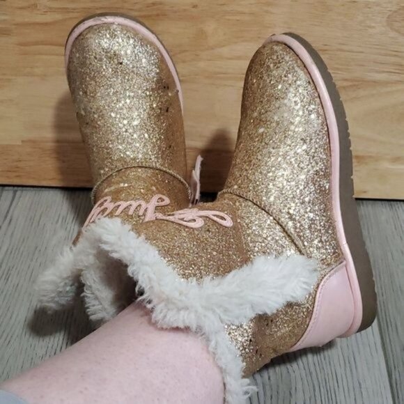 Juicy Couture Boots Bling Glitter Winter Snow Furry Gold Pink Big Girls SIZE 3 - Picture 16 of 16
